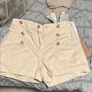 Zara Cream High Waist Shorts with Gold Accents
